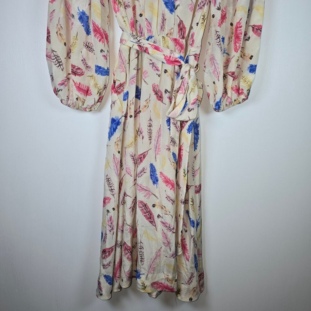 Nathalie Lete Paris Galah Feather 100% Silk Midi A-Line Dress, Sz 8 - Picture 7 of 9